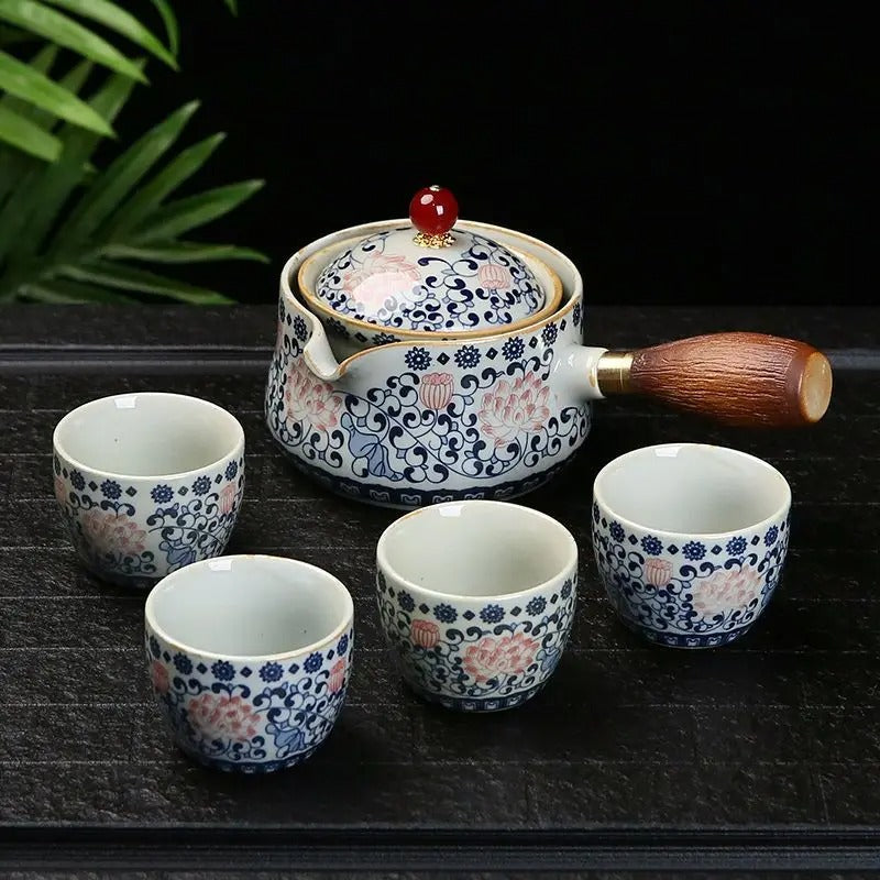 Conjunto Flor de Porcelana - Bule Infusor de Chá Rotativo
