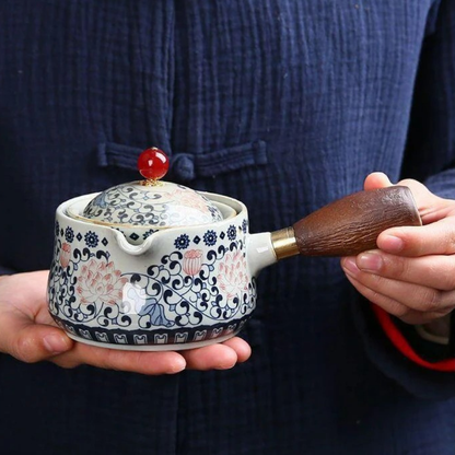 Conjunto Flor de Porcelana - Bule Infusor de Chá Rotativo