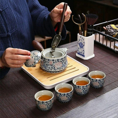 Conjunto Flor de Porcelana - Bule Infusor de Chá Rotativo