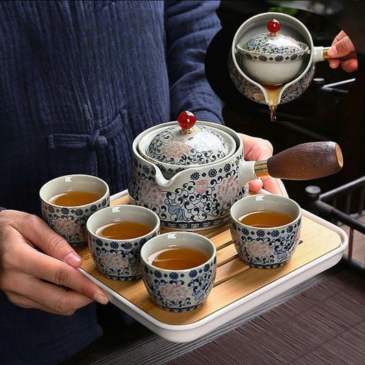 Conjunto Flor de Porcelana - Bule Infusor de Chá Rotativo