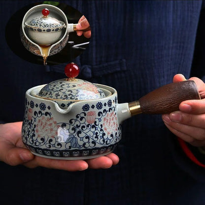 Conjunto Flor de Porcelana - Bule Infusor de Chá Rotativo