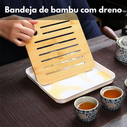 Conjunto Flor de Porcelana - Bule Infusor de Chá Rotativo