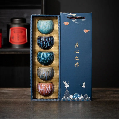 Conjunto Aurora - Conjunto artesanal com 5 xícaras para chá