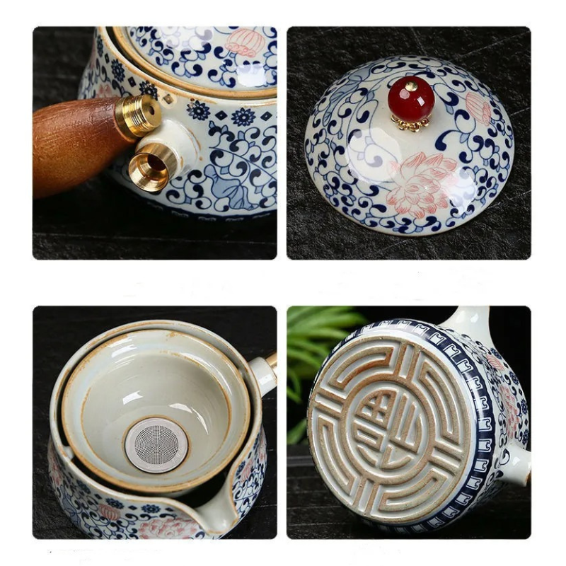 Conjunto Flor de Porcelana - Bule Infusor de Chá Rotativo