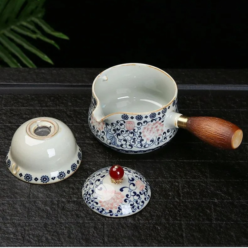 Conjunto Flor de Porcelana - Bule Infusor de Chá Rotativo