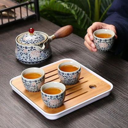 Conjunto Flor de Porcelana - Bule Infusor de Chá Rotativo