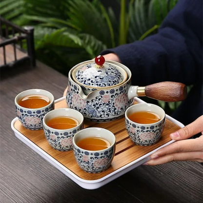 Conjunto Flor de Porcelana - Bule Infusor de Chá Rotativo