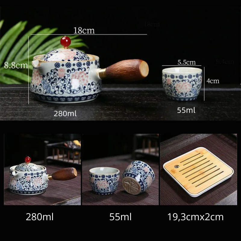 Conjunto Flor de Porcelana - Bule Infusor de Chá Rotativo