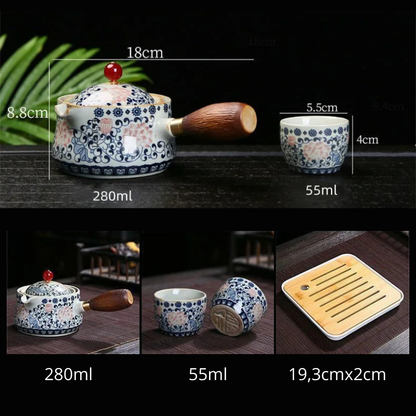 Conjunto Flor de Porcelana - Bule Infusor de Chá Rotativo